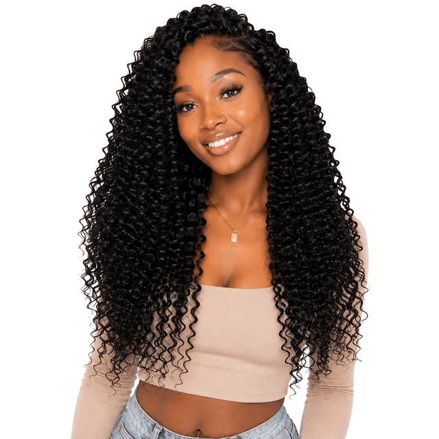 Deep curly crochet hair bundle from Her Hair Company, showing thick, textured deep curly synthetic hair extensions.