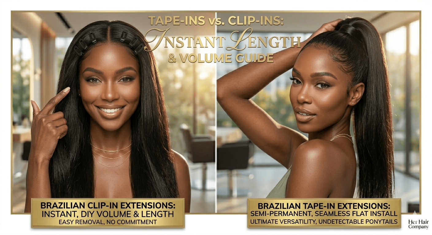 Instant Length & Volume: The Ultimate Guide to Tape-Ins vs. Clip-Ins in 2026 - Her Hair Company