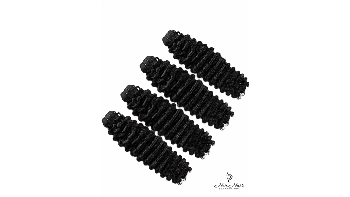 Burmese Raw Curly Hair four-bundle deal from Her Hair Company for a 3 vs. 4 bundle length and fullness guide