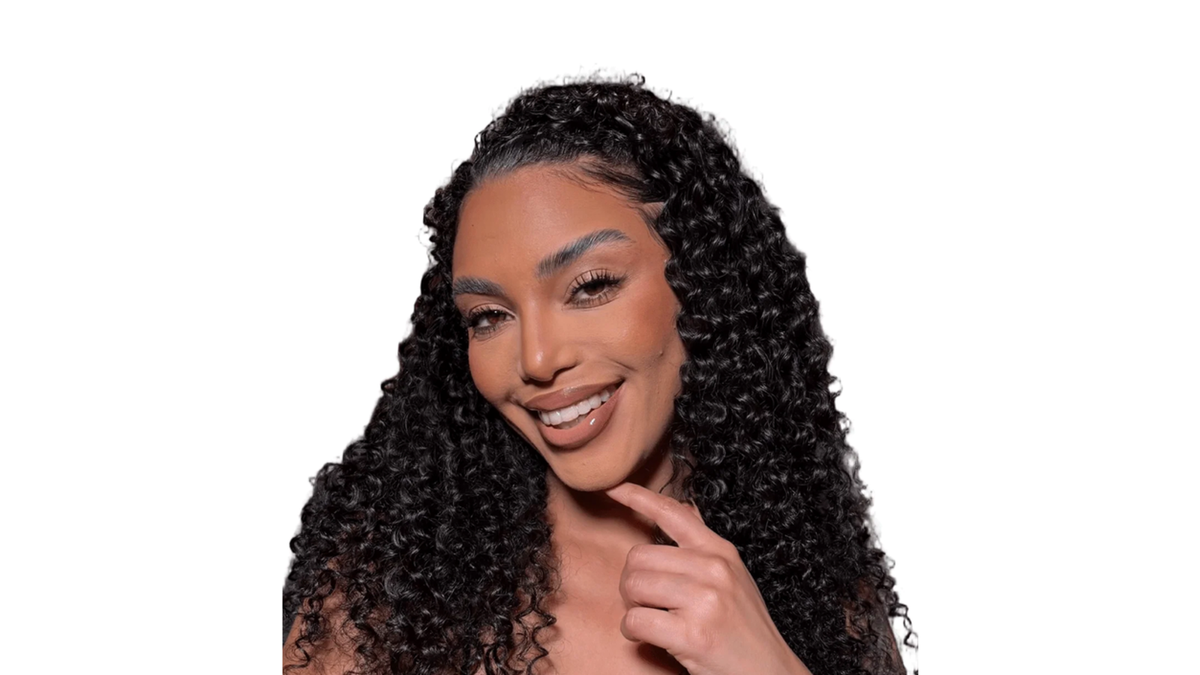 Model wearing defined Deep Curly Crochet Hair curls; cover image for choosing among 14, 16, 18 and 20-inch lengths.