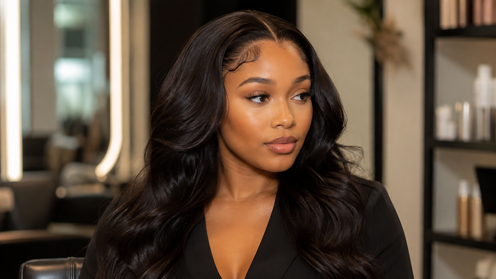 Black woman wearing a natural HD lace frontal install with realistic hairline and seamless scalp appearance.