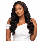 Front view of Her Hair Company Brazilian Body Wave 4x4 HD lace closure showing natural wave pattern and lace detail.