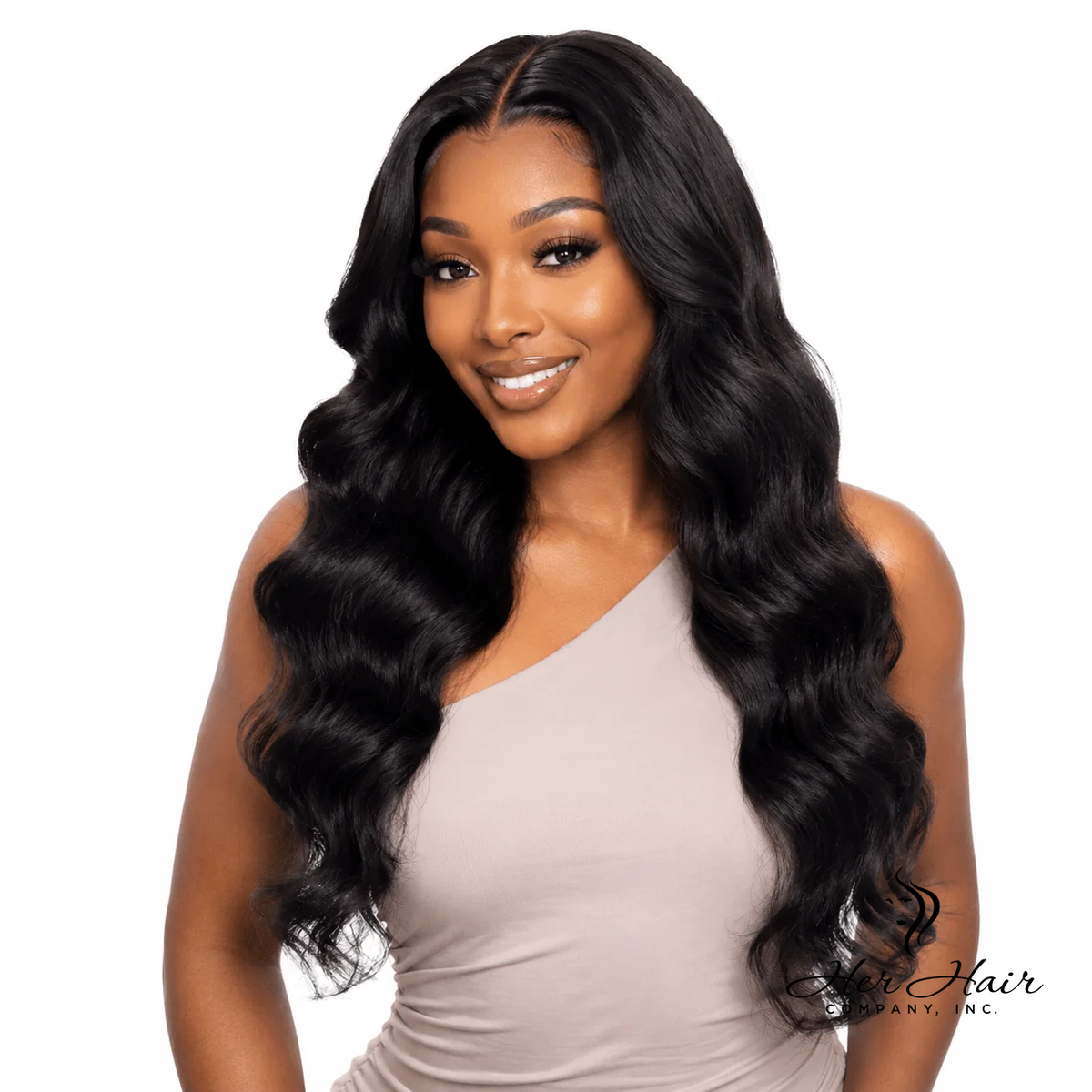 Brazilian Body Wave 6x6 HD lace closure from Her Hair Company, showing front view with natural wave pattern and lace details.