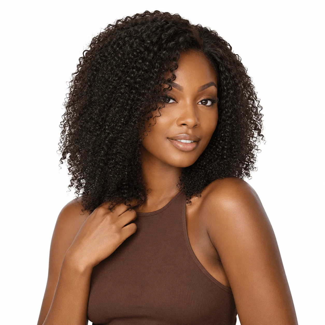Brazilian kinky curly hair bundle by Her Hair Company, showing natural textured hair with tight curls for a full, voluminous look.