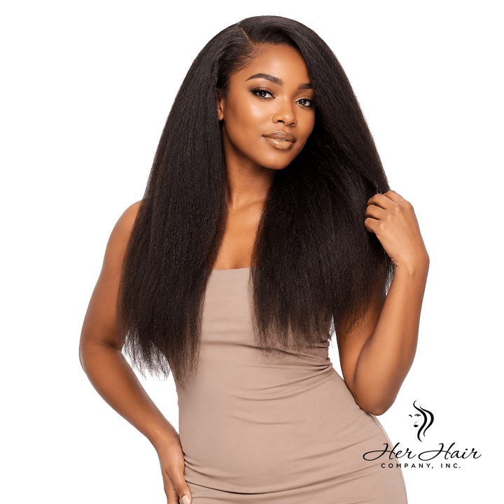Brazilian kinky straight hair bundles from Her Hair Company, showing natural texture in a standard bundle deal layout.