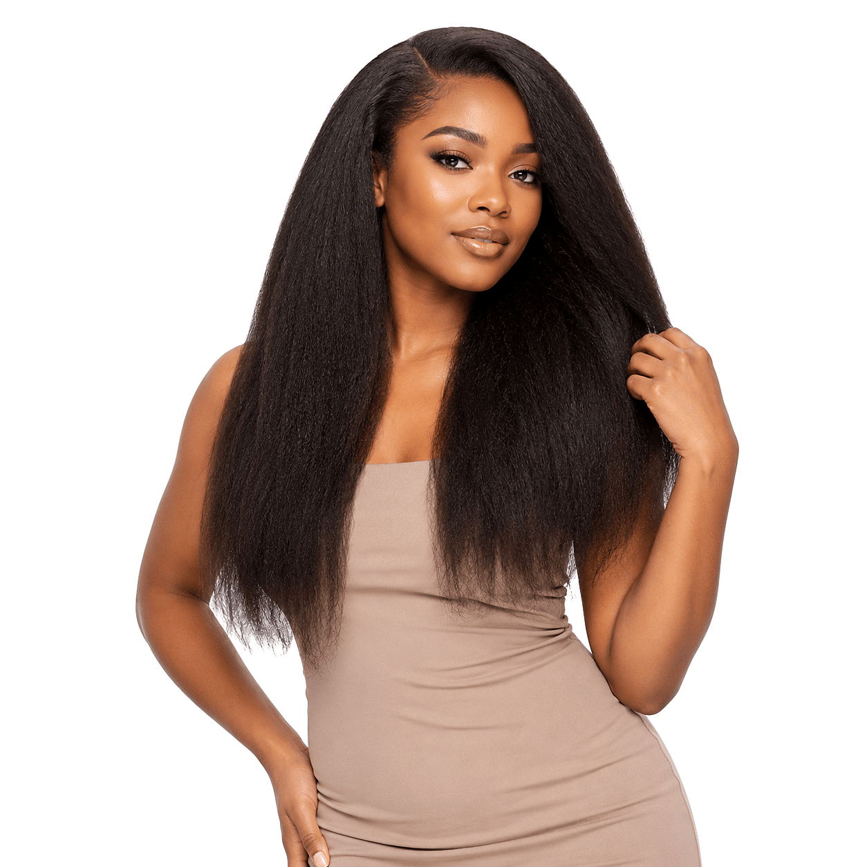 Brazilian kinky straight hair bundles from Her Hair Company, showcasing natural straight texture and full bundle set.