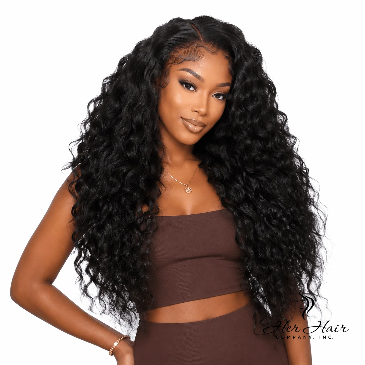 Brazilian raw wavy 5x5 HD lace closure by Her Hair Company, showcasing the natural wavy texture and lace closure detail.