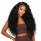 Brazilian raw wavy 5x5 HD lace closure from Her Hair Company, showcasing natural waves and transparent lace for seamless blending.