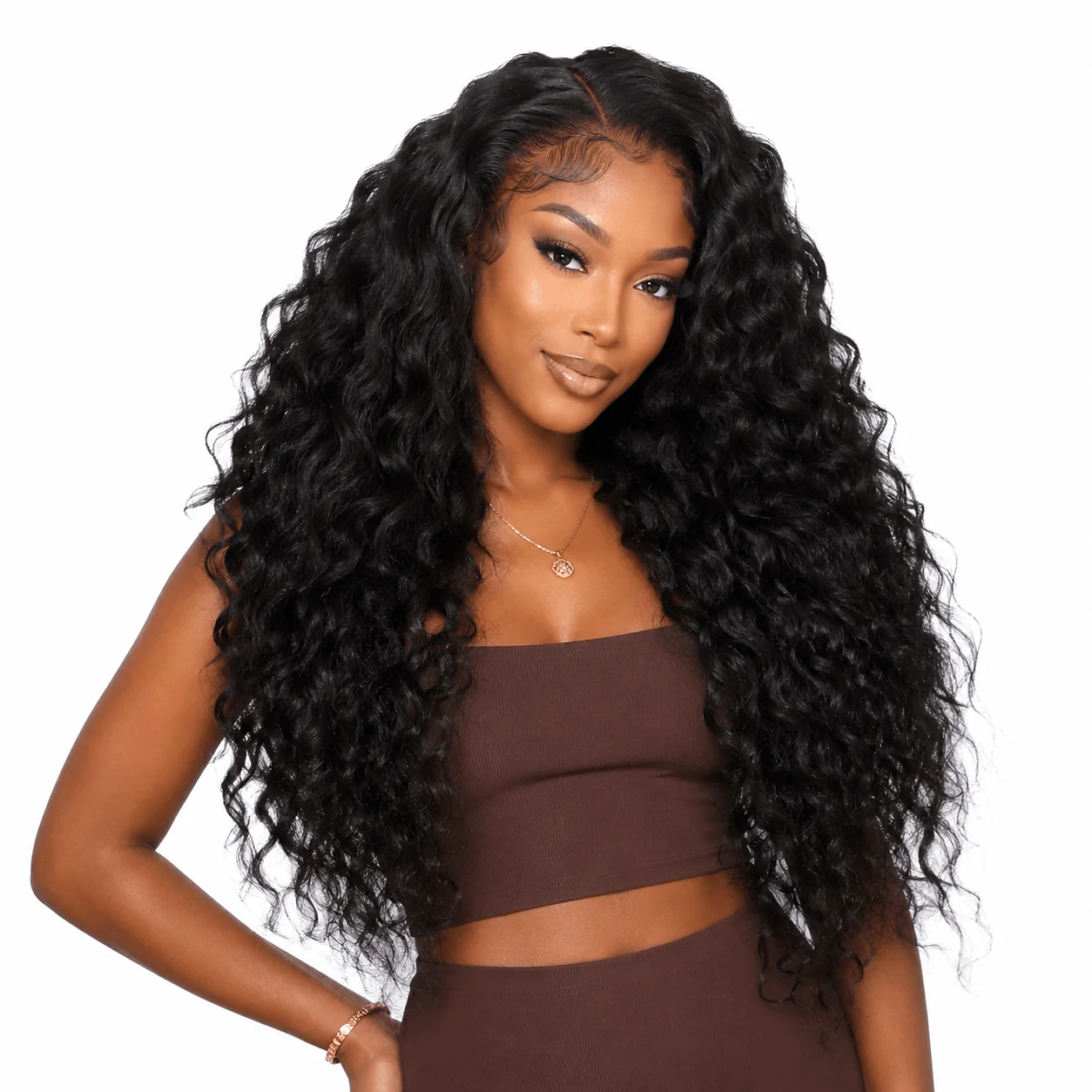 Brazilian raw wavy 5x5 HD lace closure from Her Hair Company, showcasing natural waves and transparent lace for seamless blending.