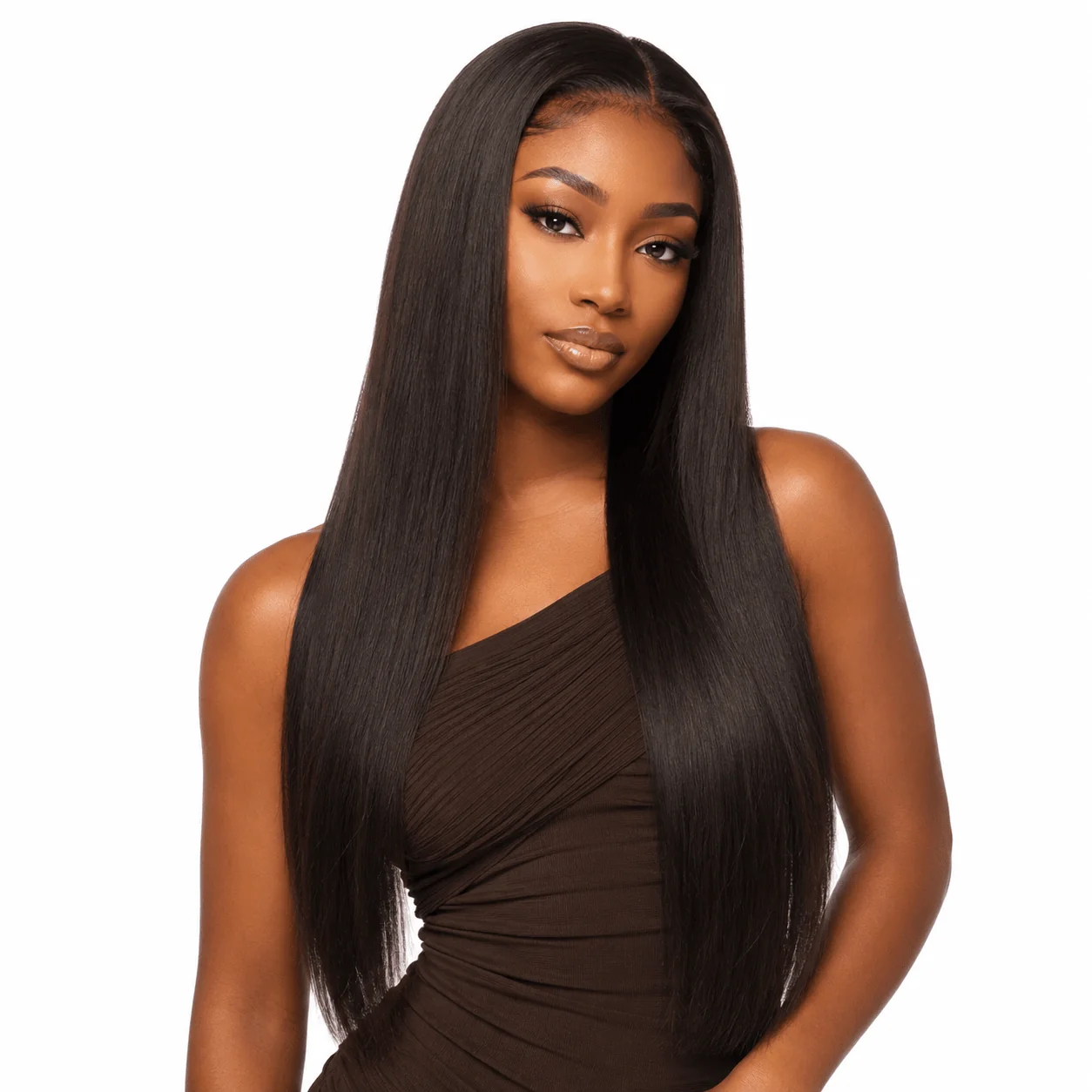 Brazilian straight 13x4 HD lace frontal from Her Hair Company showing the front view with natural hairline and lace detail.