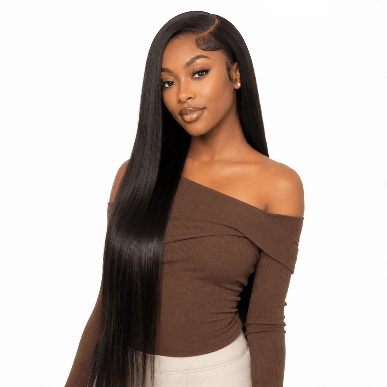 Brazilian straight 13x6 HD lace frontal by Her Hair Company, showing natural-looking hair with lace closure and frontal details.