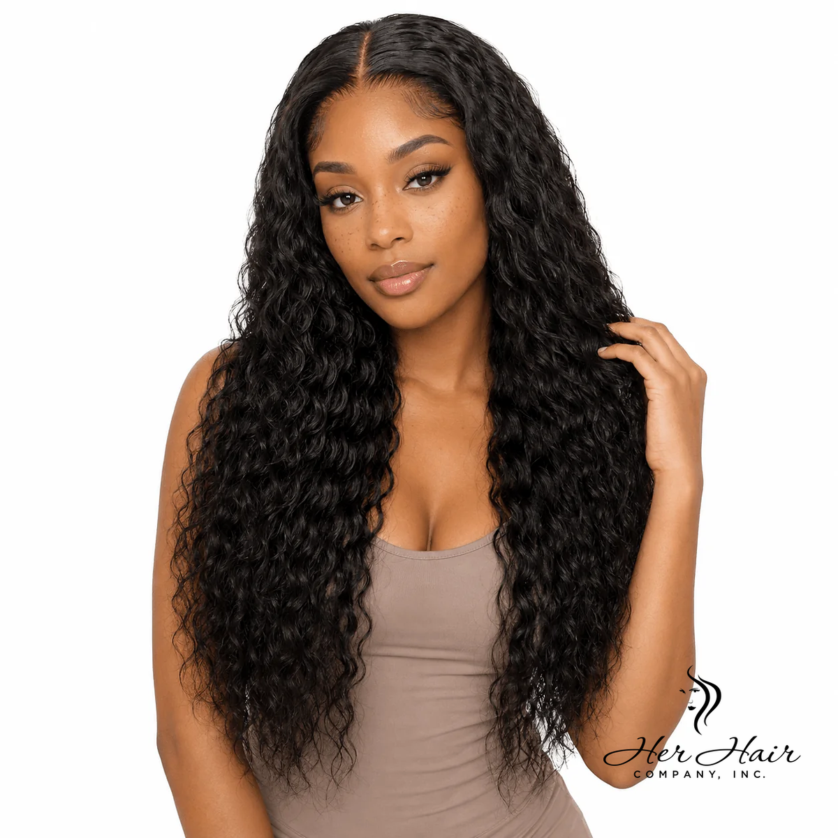 Brazilian Water Wave 5x5 HD lace closure by Her Hair Company, showcasing the detailed water wave pattern and natural lace texture.
