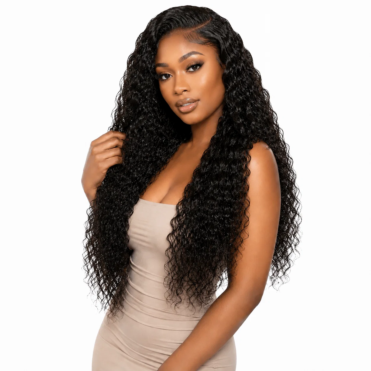 Brazilian Water Wave Hair 4 Bundle Deal from Her Hair Company, showing luxurious wavy hair bundles for natural volume and style.