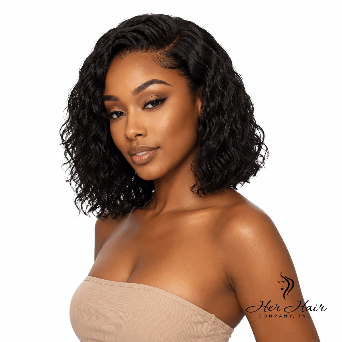 Brazilian Wavy 4x4 HD Lace Closure from Her Hair Company, front view showing natural wave pattern and lace detail.