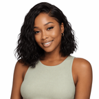 Brazilian wavy hair 4 bundle deal from Her Hair Company featuring natural, full-bodied wavy hair bundles on a model.