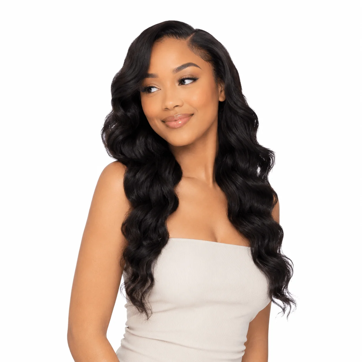 Burmese Raw Body Wave Hair bundle by Her Hair Company, showing natural wavy texture and full hair length from the front view.