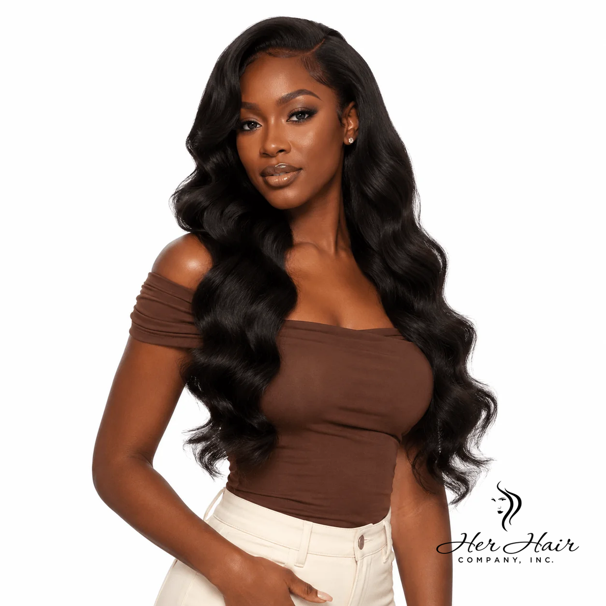 Three bundles of Burmese raw body wave hair from Her Hair Company, displayed front view with logo in the image.