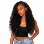 Burmese raw curly hair bundles from Her Hair Company displayed in a standard 4-bundle deal with natural curl pattern.