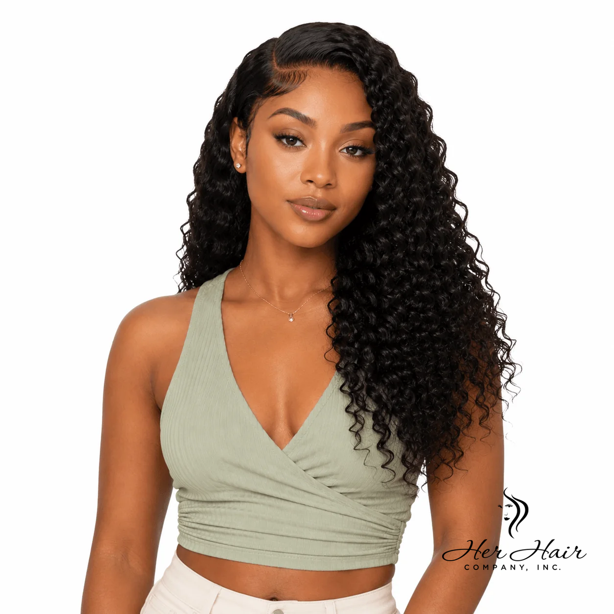 Burmese Raw Deep Curly Hair bundle from Her Hair Company, showcasing natural, full deep curly hair for styling or extensions.