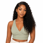 Her Hair Company Burmese raw deep curly hair bundle showing lush, natural curls on a model for a standard hair bundle.