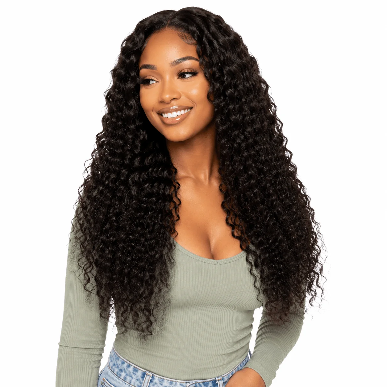 Her Hair Company Burmese raw deep curly hair bundles, showing three natural, textured bundles for a full, voluminous look.
