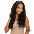 Burmese Raw Deep Wave Hair 3 Bundle Deal from Her Hair Company, showing bundles of textured deep wave hair on a model.