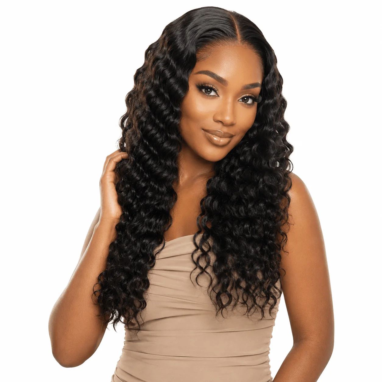 Her Hair Company Burmese Raw Deep Wave hair in three bundle deal, showing natural deep wave texture and full bundle appearance.