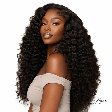 Burmese Raw Deep Wave Hair 4 Bundle Deal from Her Hair Company, showing luxurious deep wave bundles on a model.