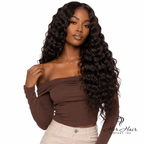 Three bundles of Burmese raw loose deep wave hair from Her Hair Company, displayed with a model logo in the image.