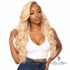 Platinum Eurasian 613# hair bundle with body wave texture, shown from front view, natural-looking hair extension.