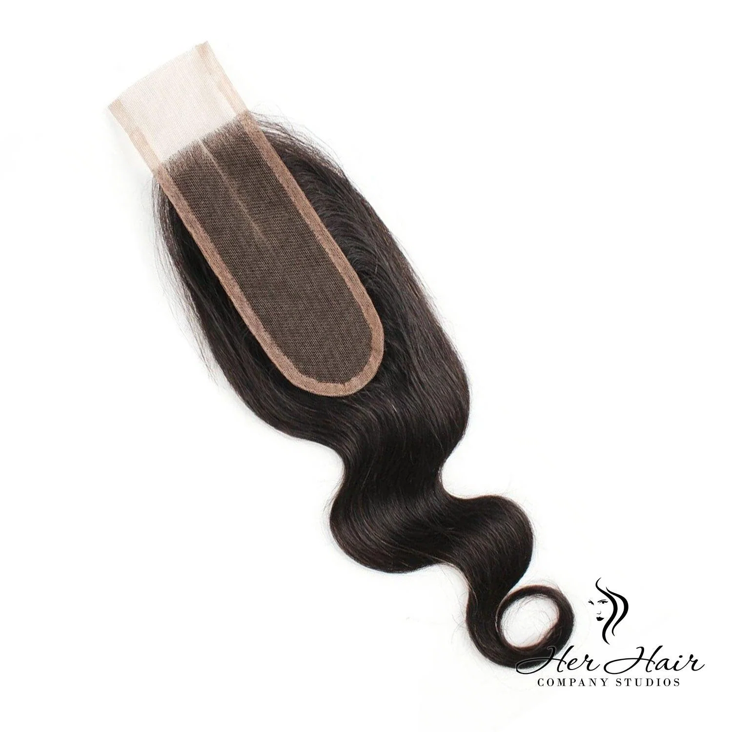 Brazilian Body Wave 2x6 HD lace closure by Her Hair Company showing detailed lace construction and wave pattern.