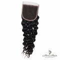 Brazilian deep curly 4x4 HD lace closure, standard frontal closure with natural deep curl pattern and transparent lace for seamless blending.