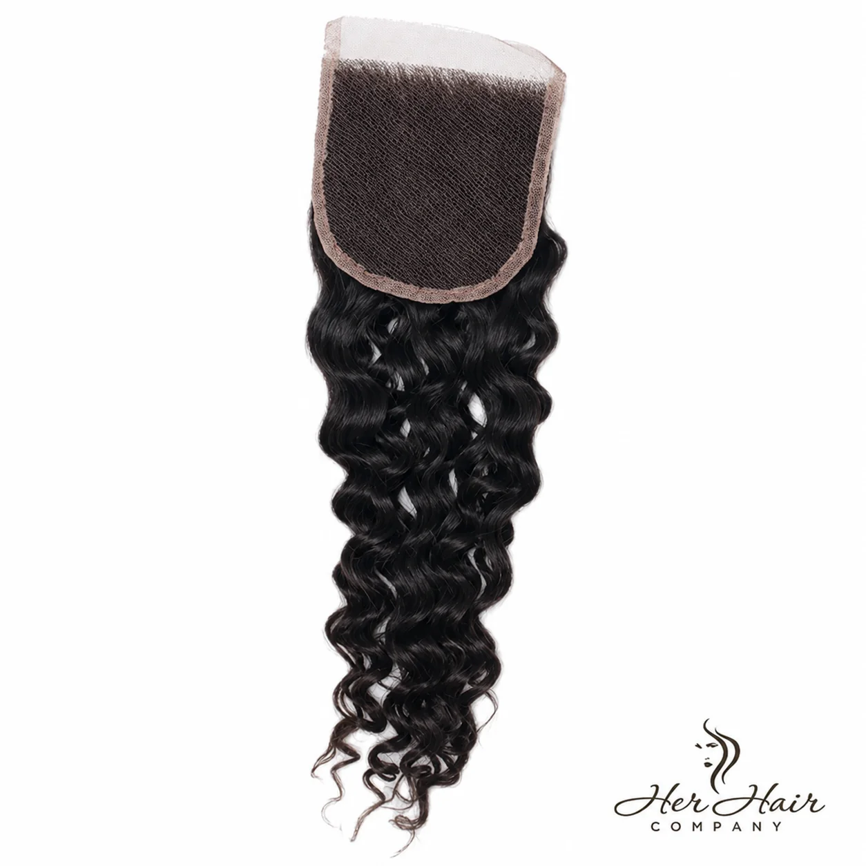 Brazilian deep curly 4x4 HD lace closure with natural hair texture, showcasing the detailed lace front and curly pattern.