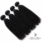 Brazilian kinky curly hair 4-bundle deal from Her Hair Company, showcasing natural textured bundles for voluminous curly hairstyles.