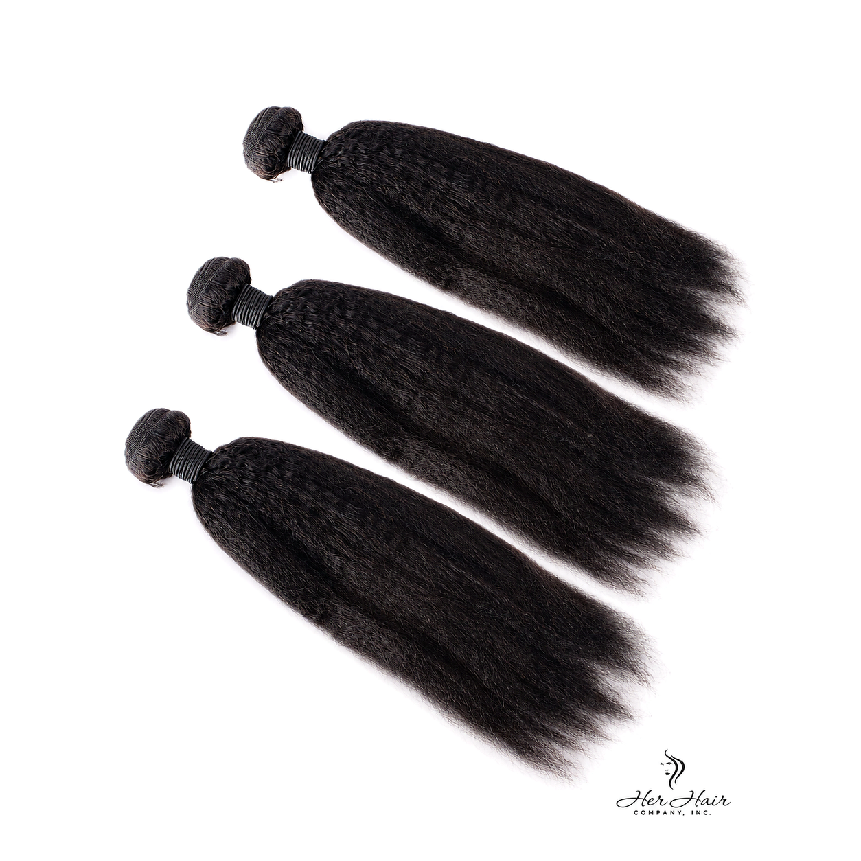Three Brazilian Kinky Straight Hair bundles displayed together for the 3 Bundle Deal.