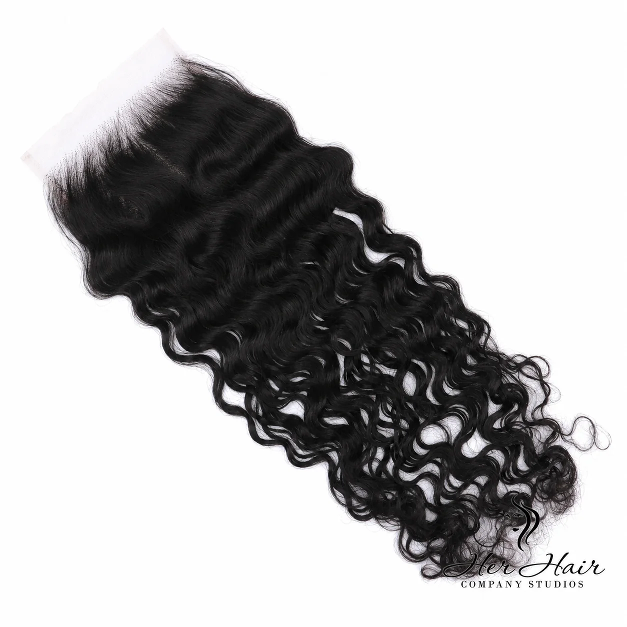Brazilian raw wavy 5x5 HD lace closure from Her Hair Company, showcasing natural wavy texture and lace closure detail.