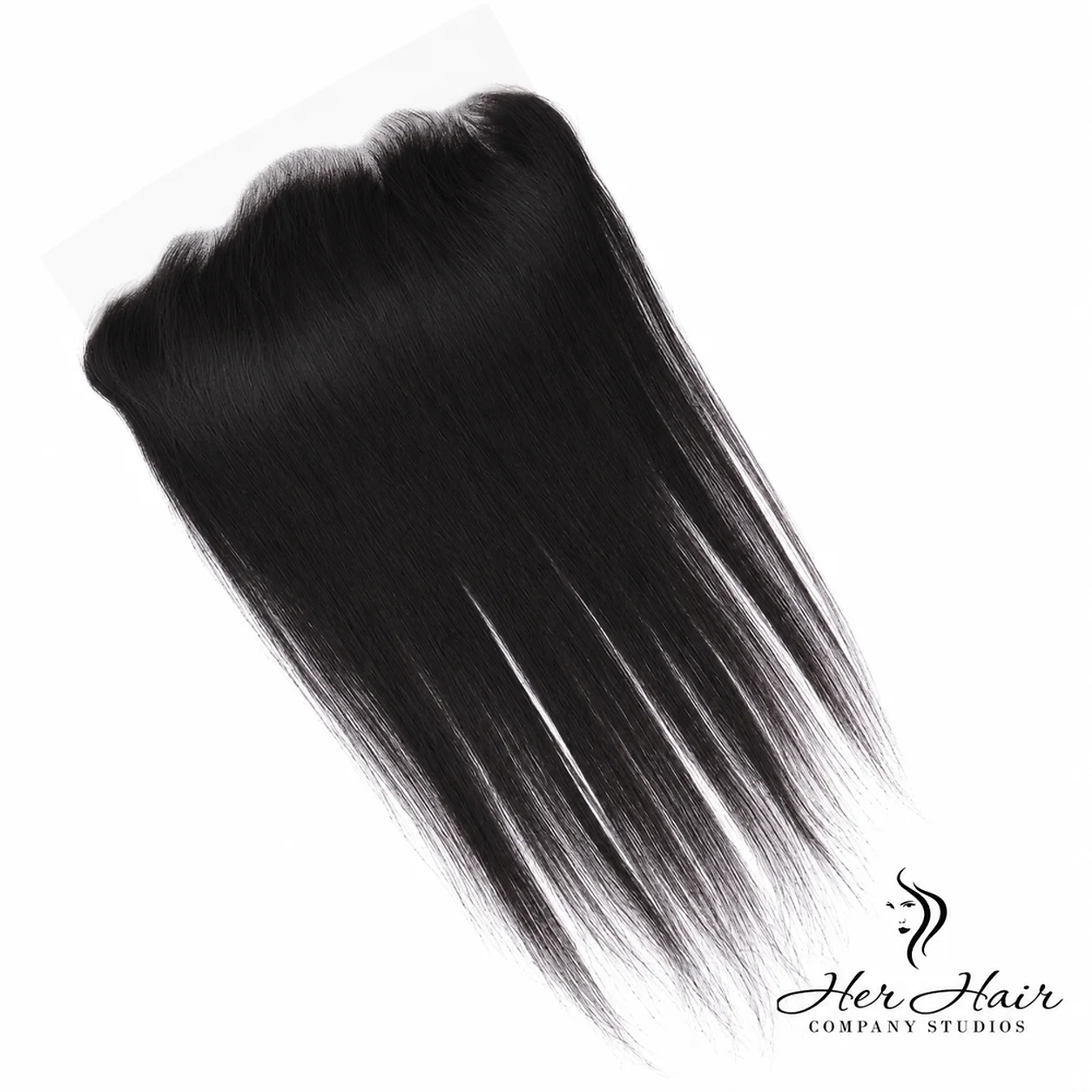 Brazilian straight 13x6 HD lace frontal from Her Hair Company showing close-up of natural hair texture and lace detail.