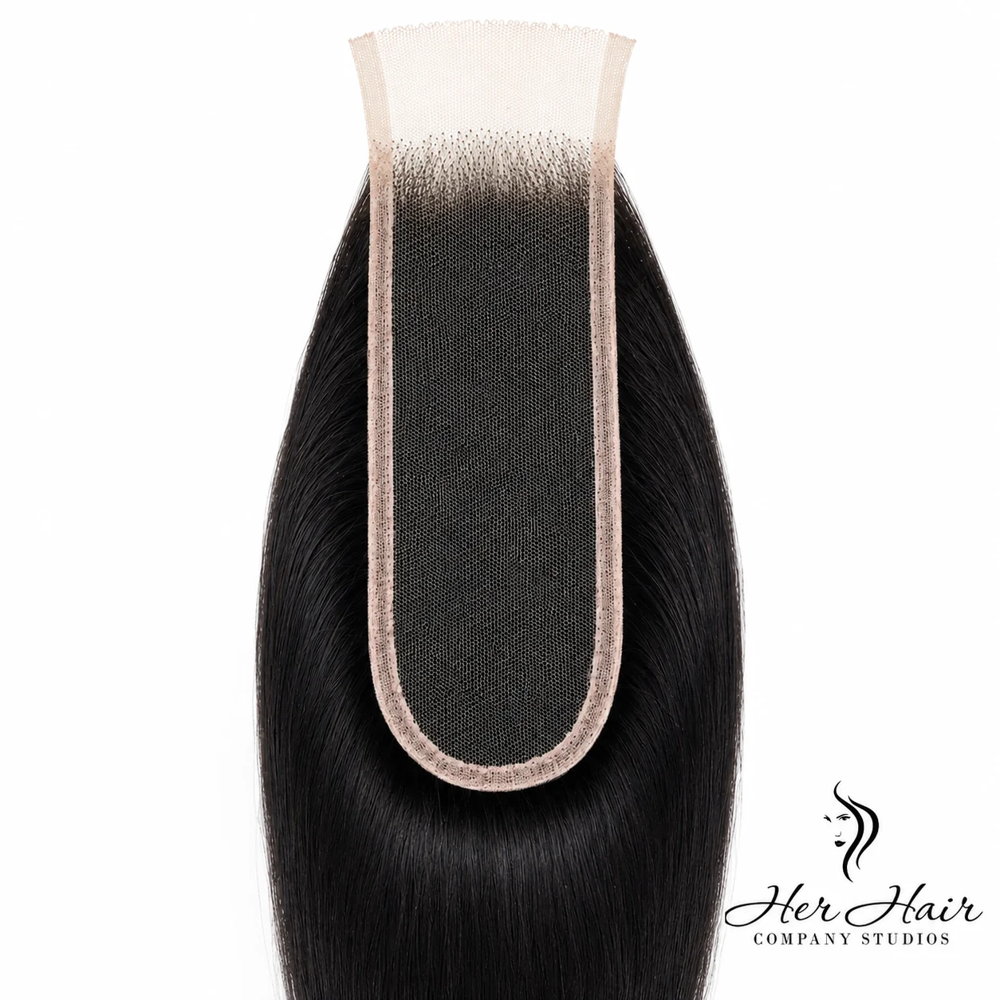 Brazilian straight 2x6 HD lace closure from Her Hair Company, showcasing natural hair texture and transparent lace for seamless blending.