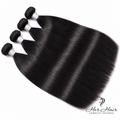Brazilian straight hair bundles by Her Hair Company, showing four natural, sleek hair bundles in a standard bundle deal.