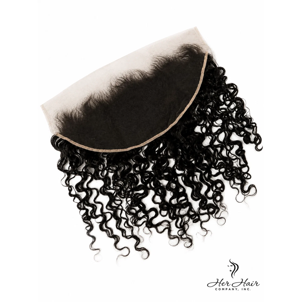 Inside view of Her Hair Company Brazilian Water Wave 13x6 HD lace frontal showcasing the lace detail and hair texture.