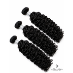 Three bundles of Brazilian Water Wave hair from Her Hair Company, showing the lush, wavy texture and natural shine.