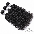 Brazilian Wavy Hair 3 Bundle Deal from Her Hair Company showing three bundles of wavy hair in natural brown color.