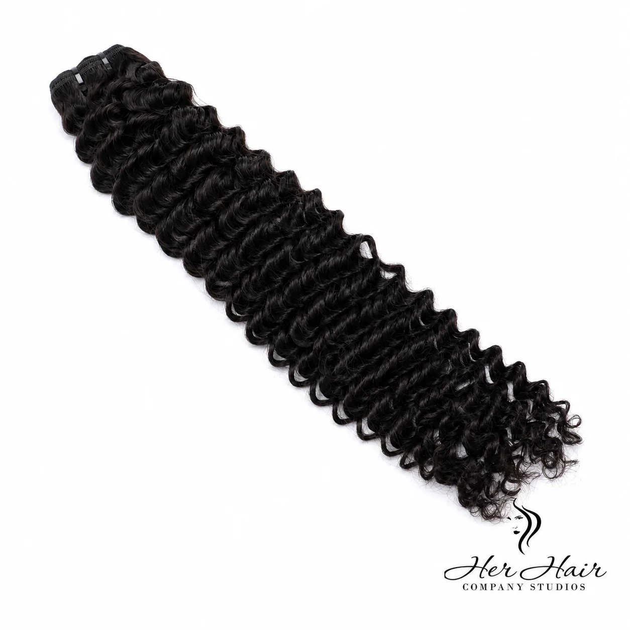 Burmese raw deep curly hair bundle from Her Hair Company, showcasing thick, natural deep curls in a standard bundle.