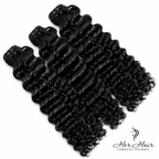 Three bundles of Burmese raw wavy hair from Vendor-Unknown, showcasing thick, natural waves in a standard bundle deal.