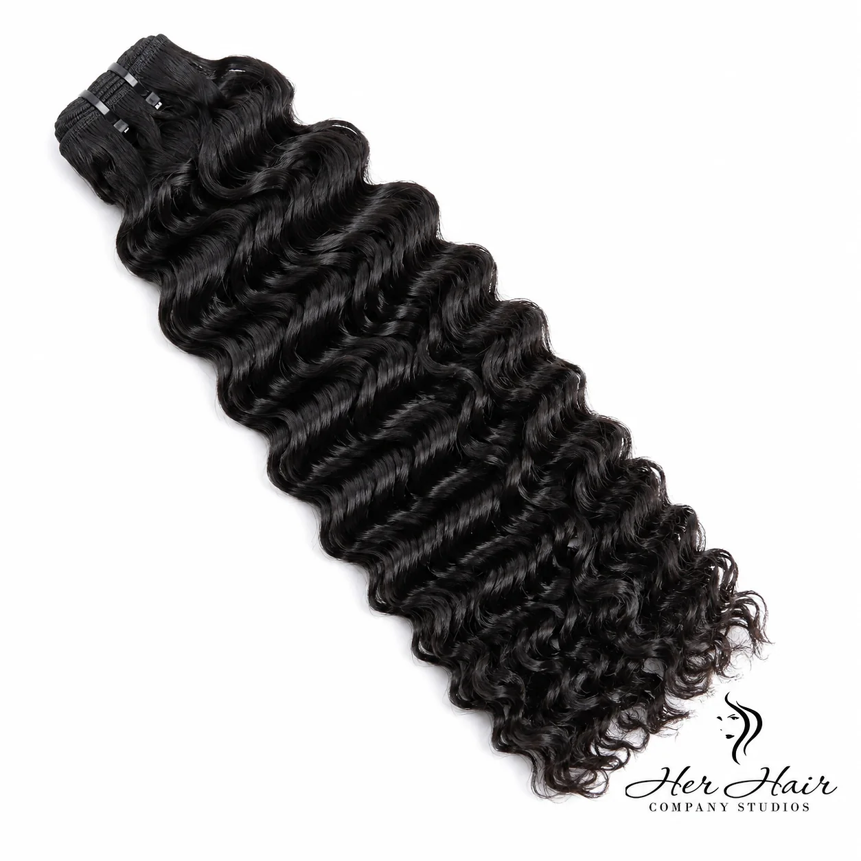Burmese raw wavy hair bundle from Her Hair Company showing natural wavy texture and full length of the standard hair bundle.