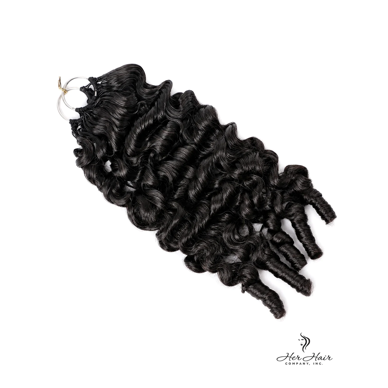 Burmese Spiral Crochet Hair Standard Bundle by Her Hair Company, showing a close-up of the textured, spiral curled synthetic hair bundle.