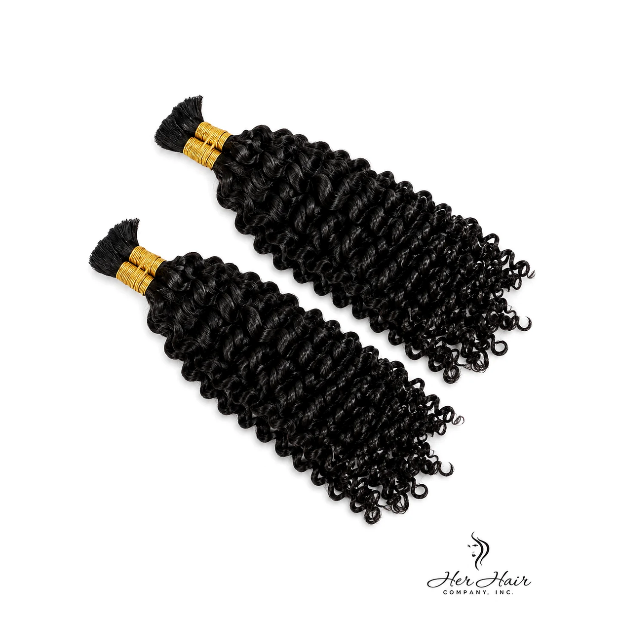 Deep curly bulk hair bundle from Her Hair Company, showcasing thick, textured deep curly hair for natural volume and style.