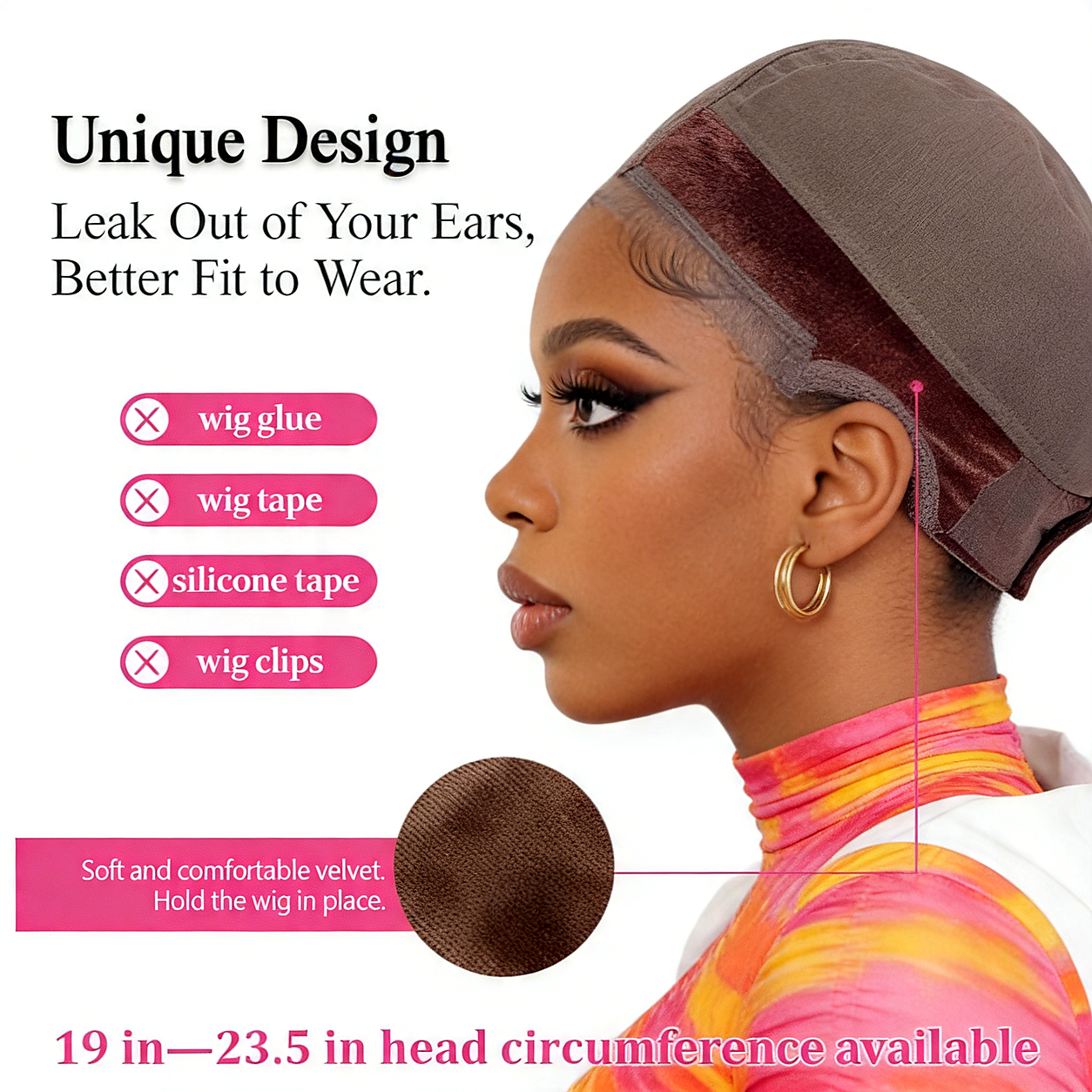 Side view of Her Hair Company Wig Grip Cap showing its unique design and secure fit for comfortable wig wear.