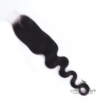 Brazilian Body Wave 2x6 HD Lace Closure by Her Hair Company showing a natural wavy hair closure with lace detail.