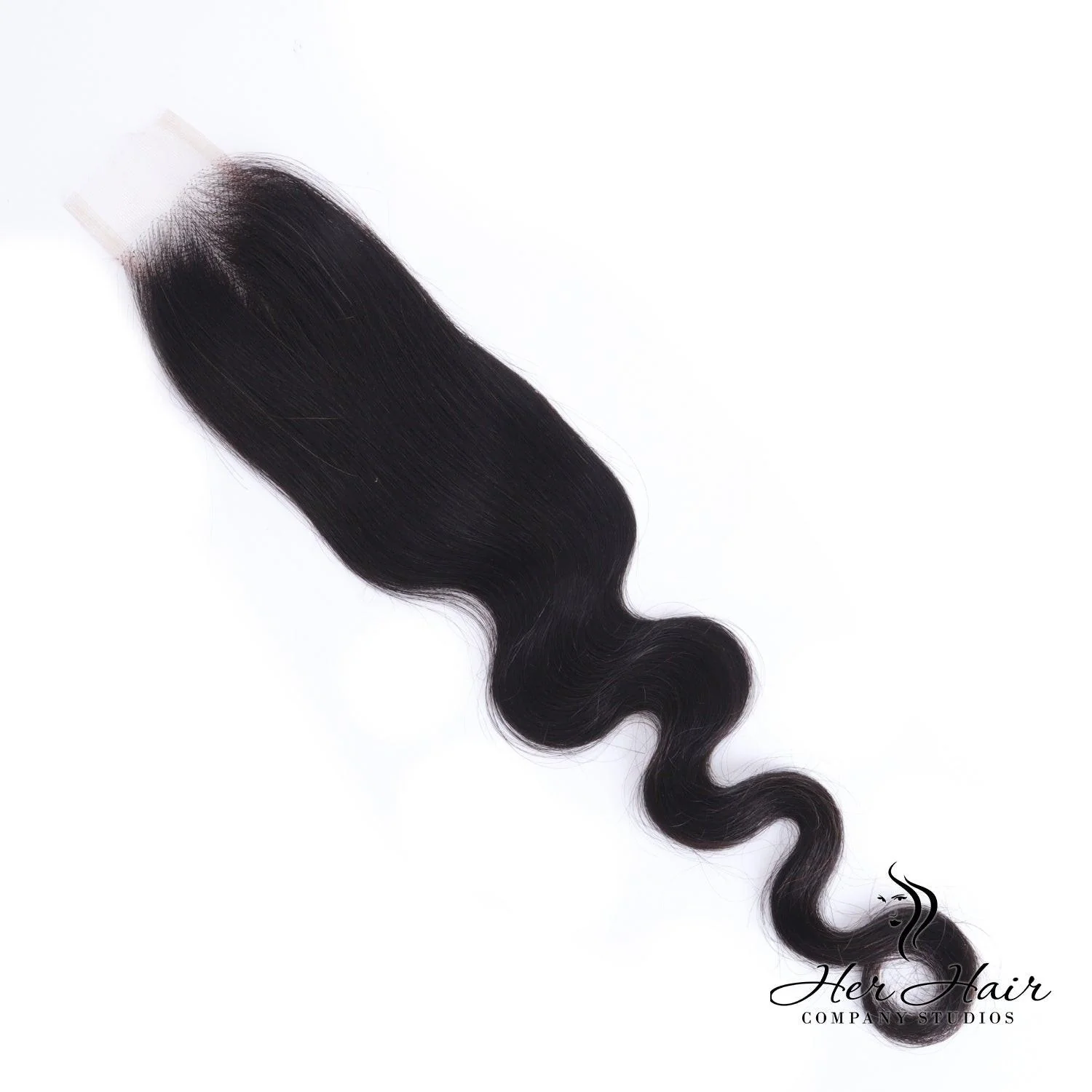Brazilian Body Wave 2x6 HD lace closure from Her Hair Company, showing detailed hair texture and lace closure construction.